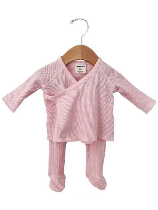 Kimono Waffle Pant Set - Blush