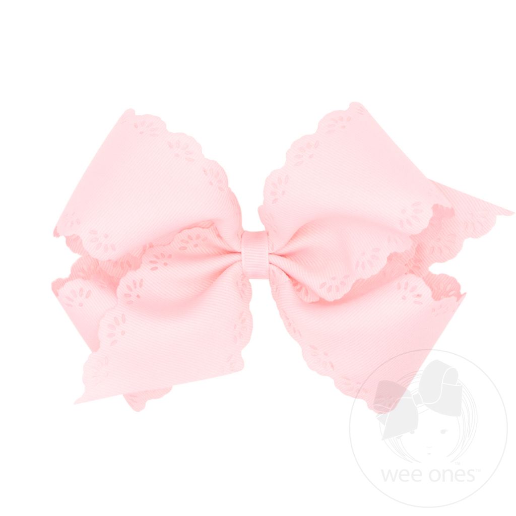 Grosgrain Eyelet Flower Edge Bow - Powder Pink