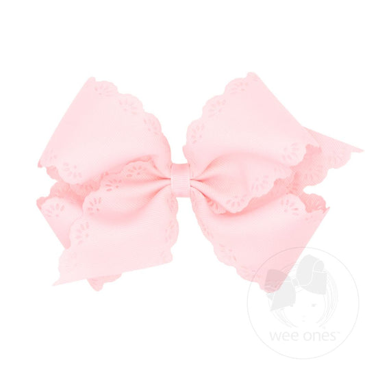 Grosgrain Eyelet Flower Edge Bow - Powder Pink
