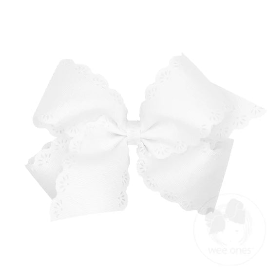 Grosgrain Eyelet Flower Edge Bow - White