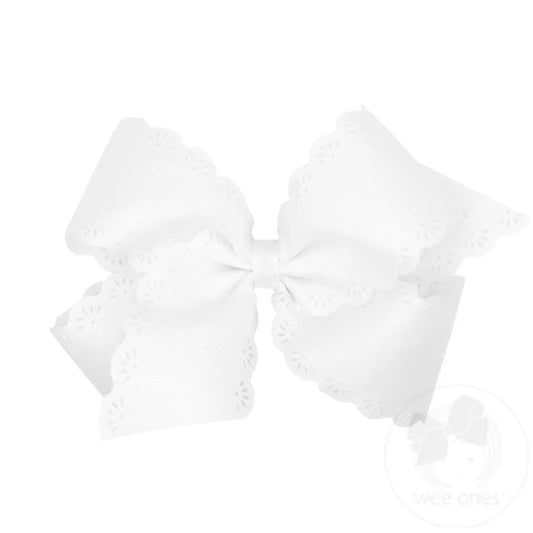 Grosgrain Eyelet Flower Edge Bow - White