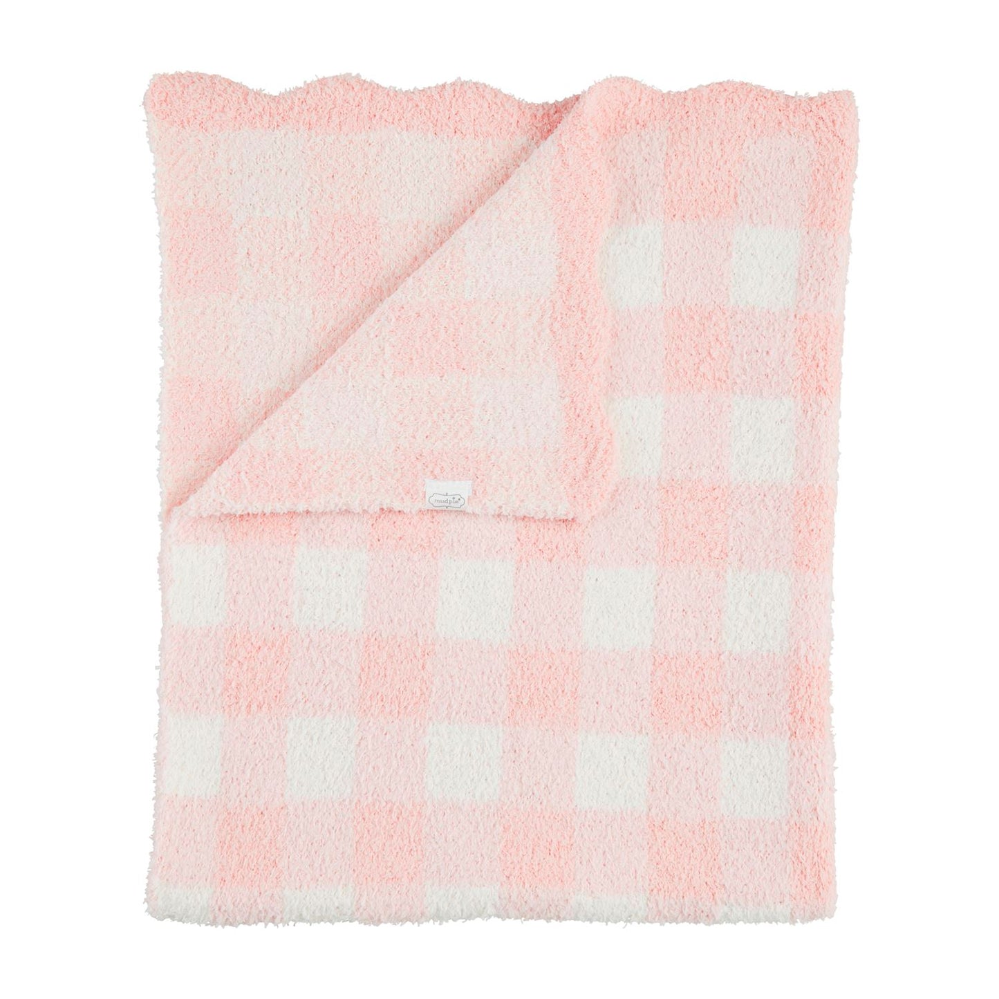 Pink Gingham Scallop Chenille Blanket