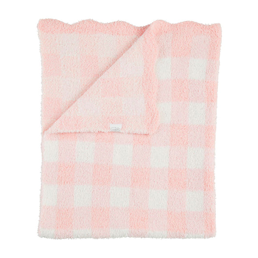 Pink Gingham Scallop Chenille Blanket