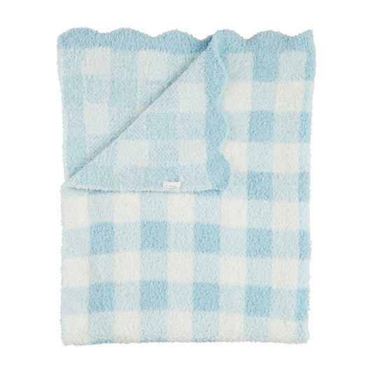 Blue Gingham Scallop Chenille Blanket
