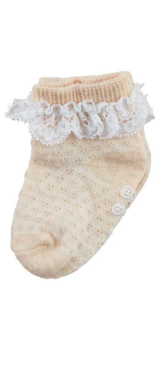 Pointelle Infant Socks - Beige Ruffle