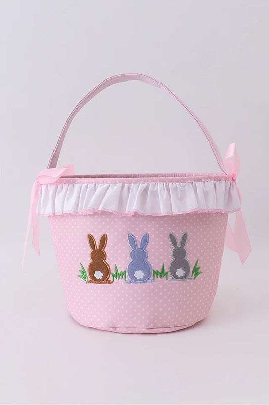 Pink Bunny Ruffle Bow Basket