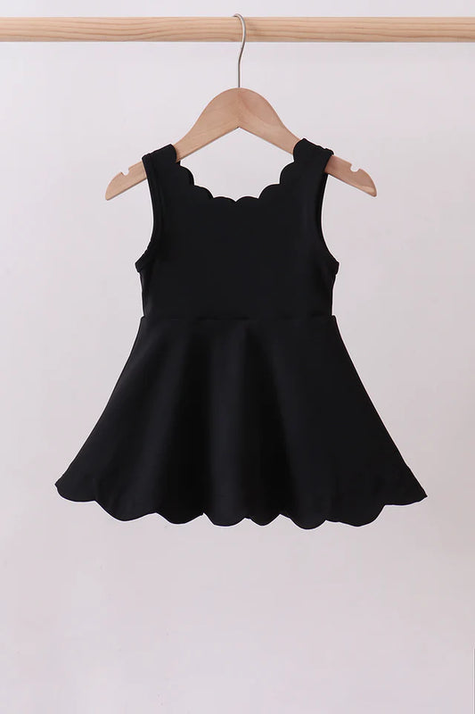 Black Scallop Active Dress with Shorts