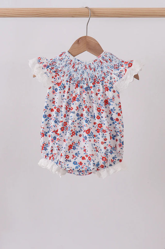 Patriotic Floral Smocked Bubble
