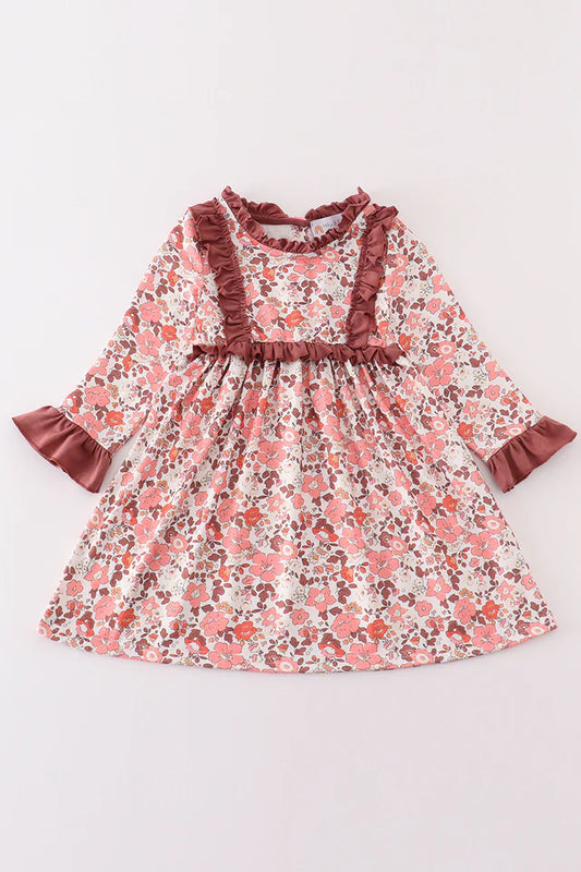 Fall Floral Print Ruffle Dress