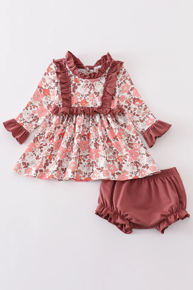 Fall Floral Print Ruffle Set