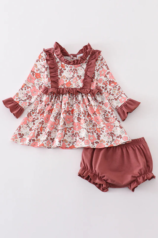 Fall Floral Print Ruffle Set