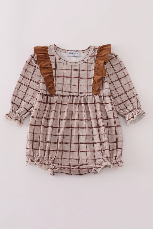 Brown Plaid Ruffle Bubble
