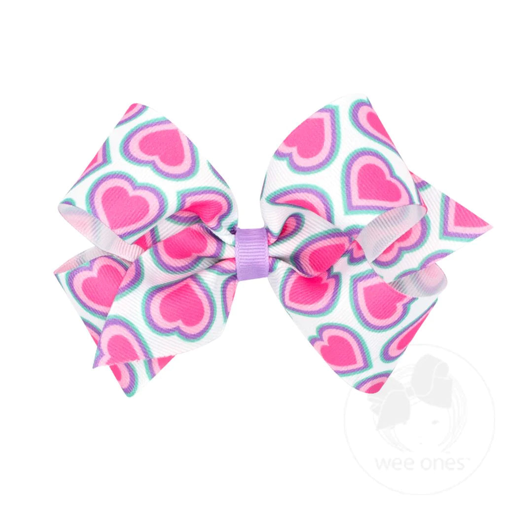 Medium Pink Hearts Hair Bow