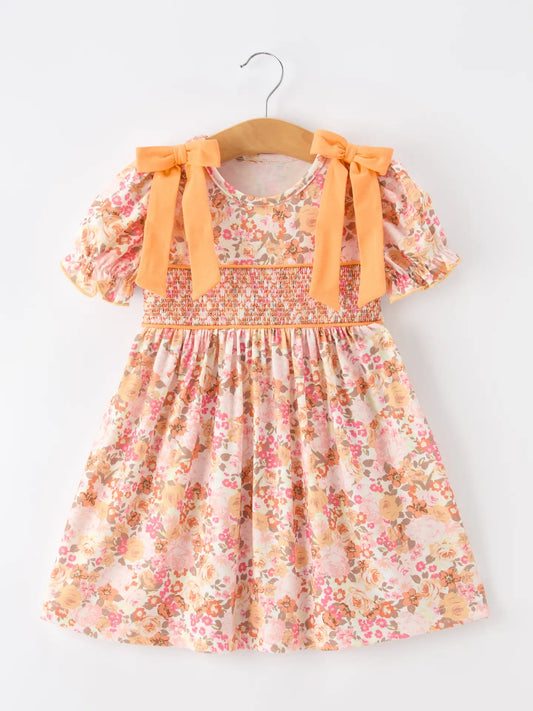 Peach Floral Smock Dress