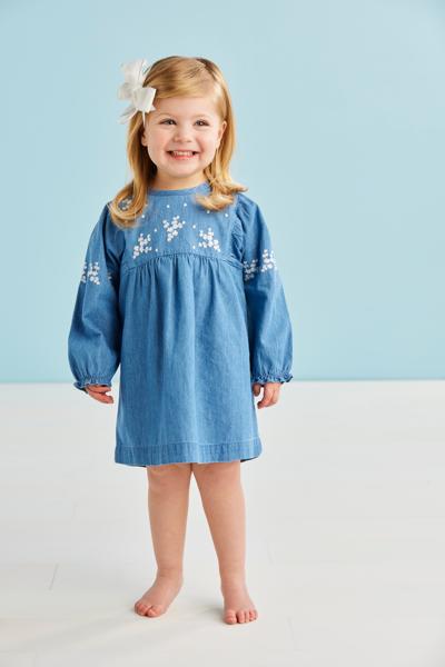 Blue & White Floral Denim Dress