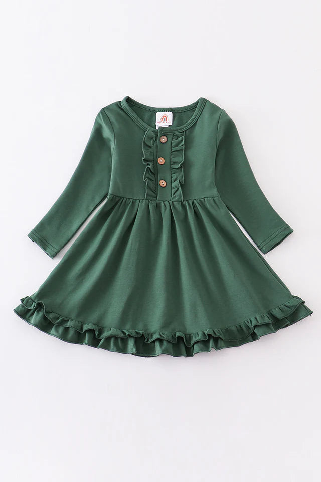 Green Ruffle Button Dress