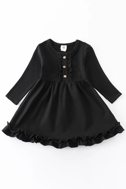 Black Ruffle Button Dress