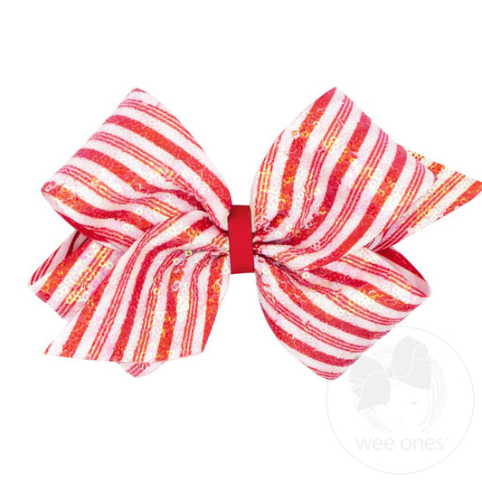 Holiday Stripe Sequin Hair Bow