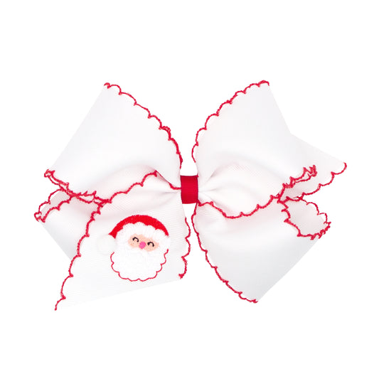 King White Santa Embroidery Hair Bow