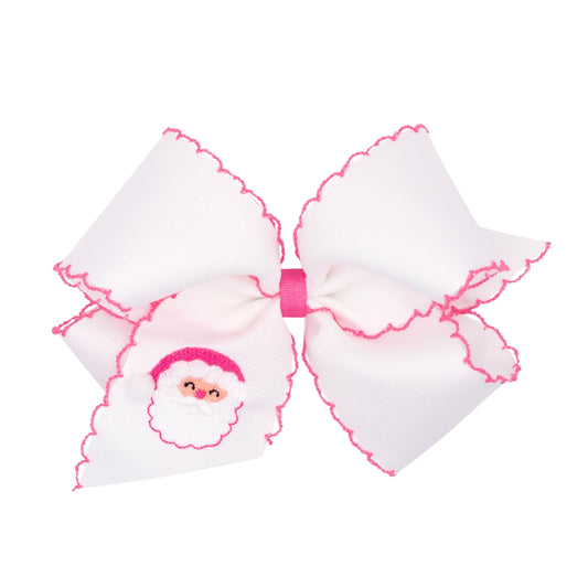 King Pink Santa Embroidery Hair Bow