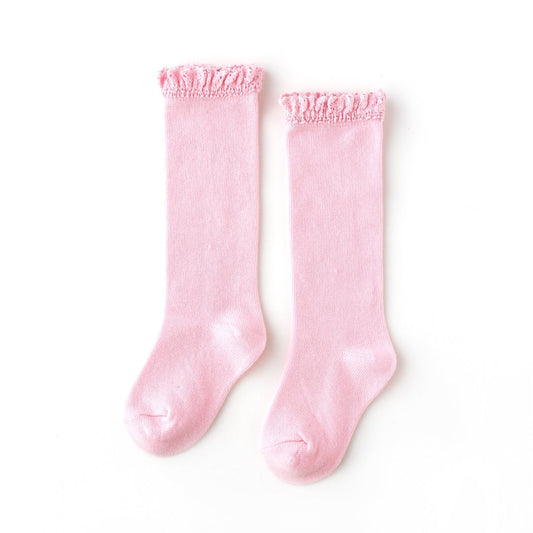 Pink Lace Top Knee High Socks