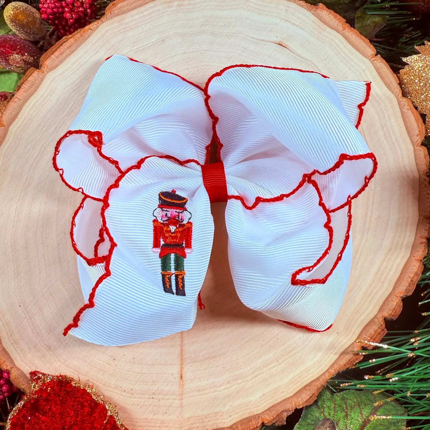 Nutcracker Embroidered Moonstitch Hair Bow