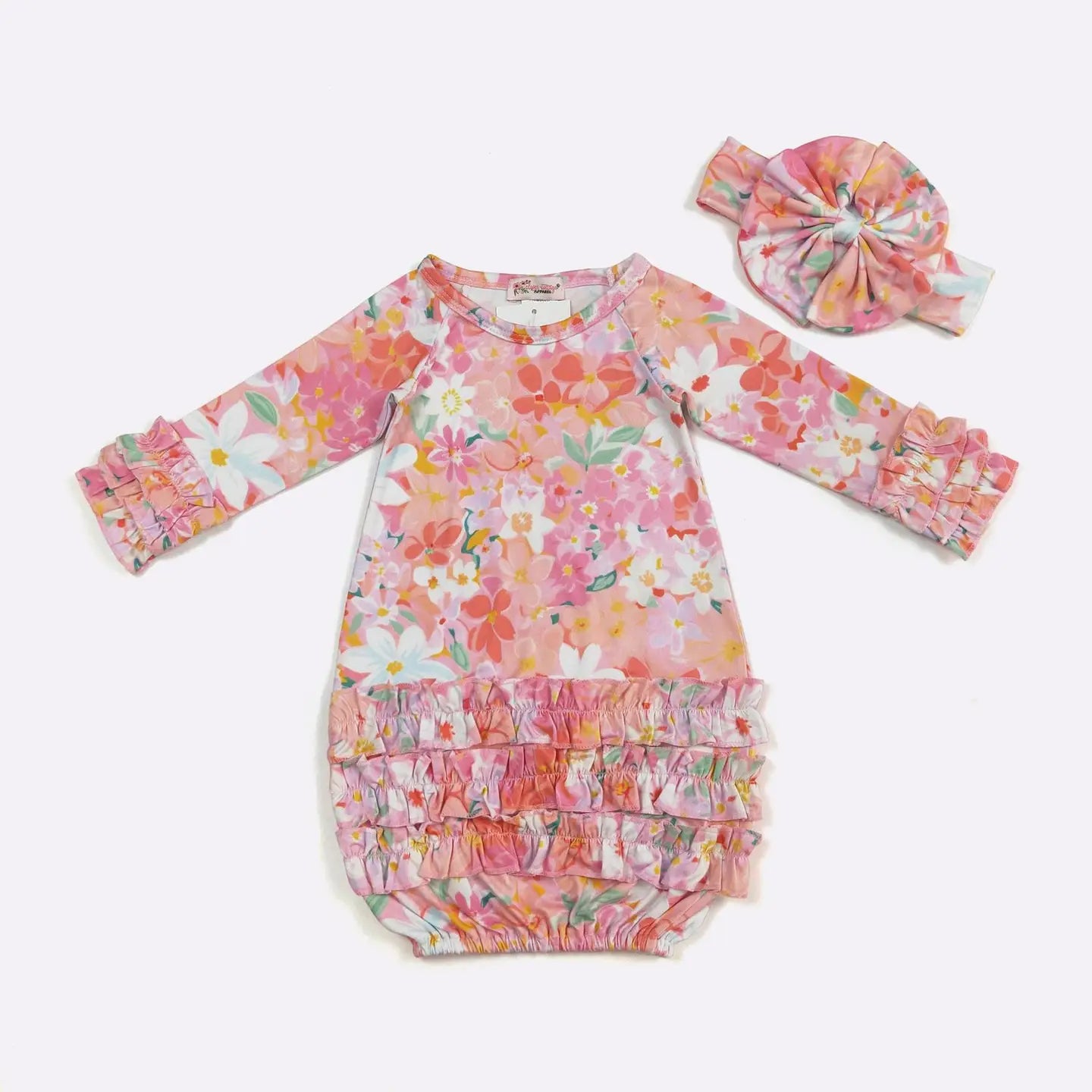 Peach Posy Baby Gown and Matching Headband