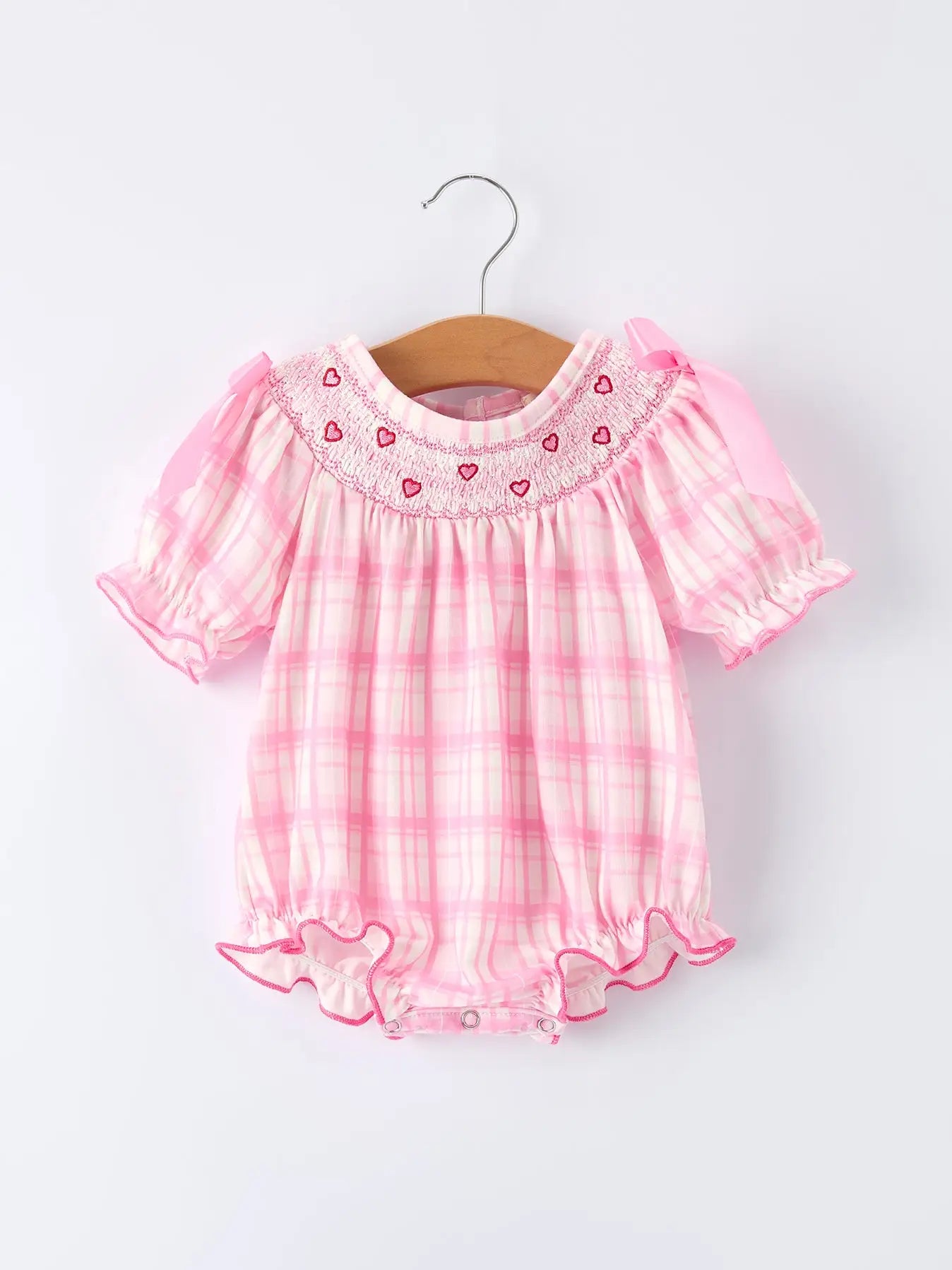 Pink Plaid Smock Heart Romper