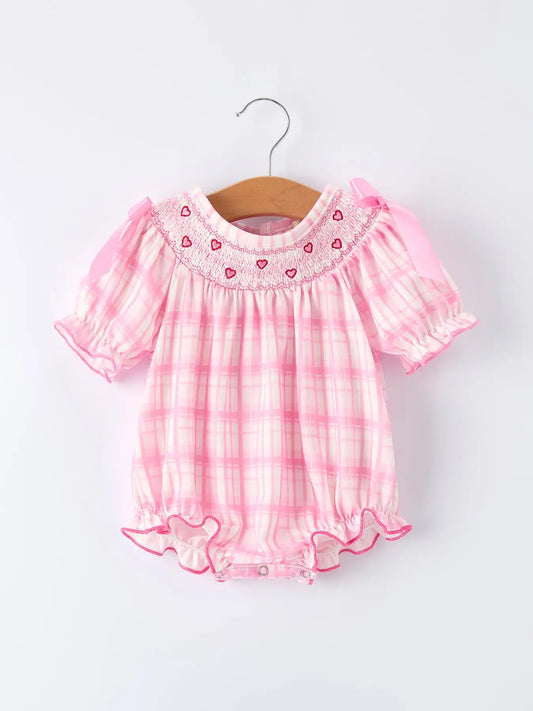 Pink Plaid Smock Heart Romper
