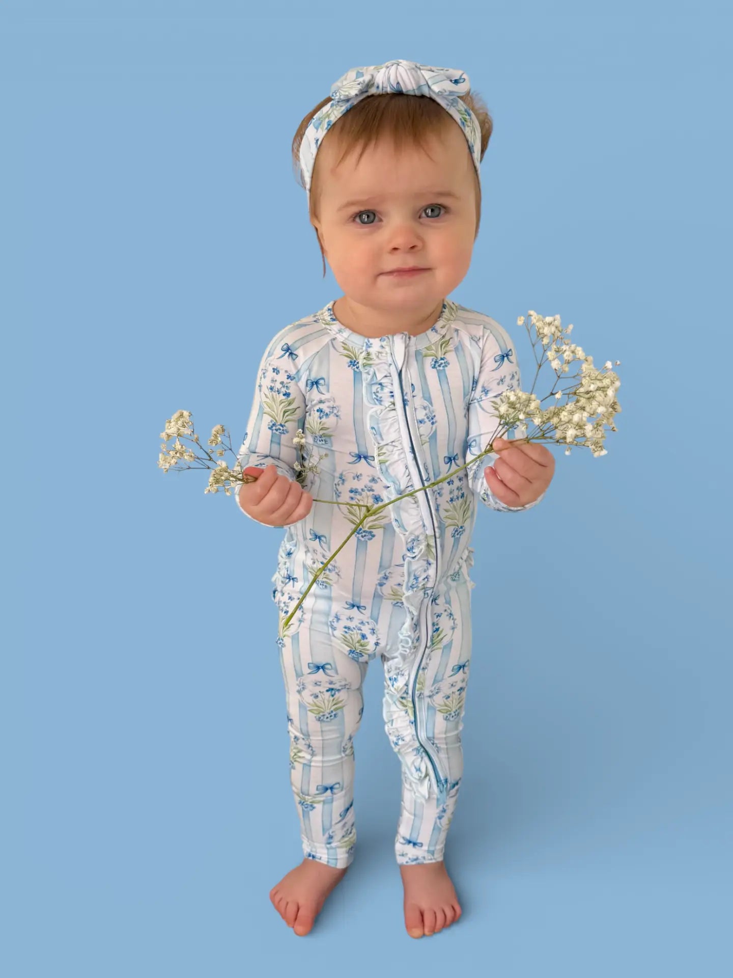 Heirloom Blue Blooms Ruffle Romper