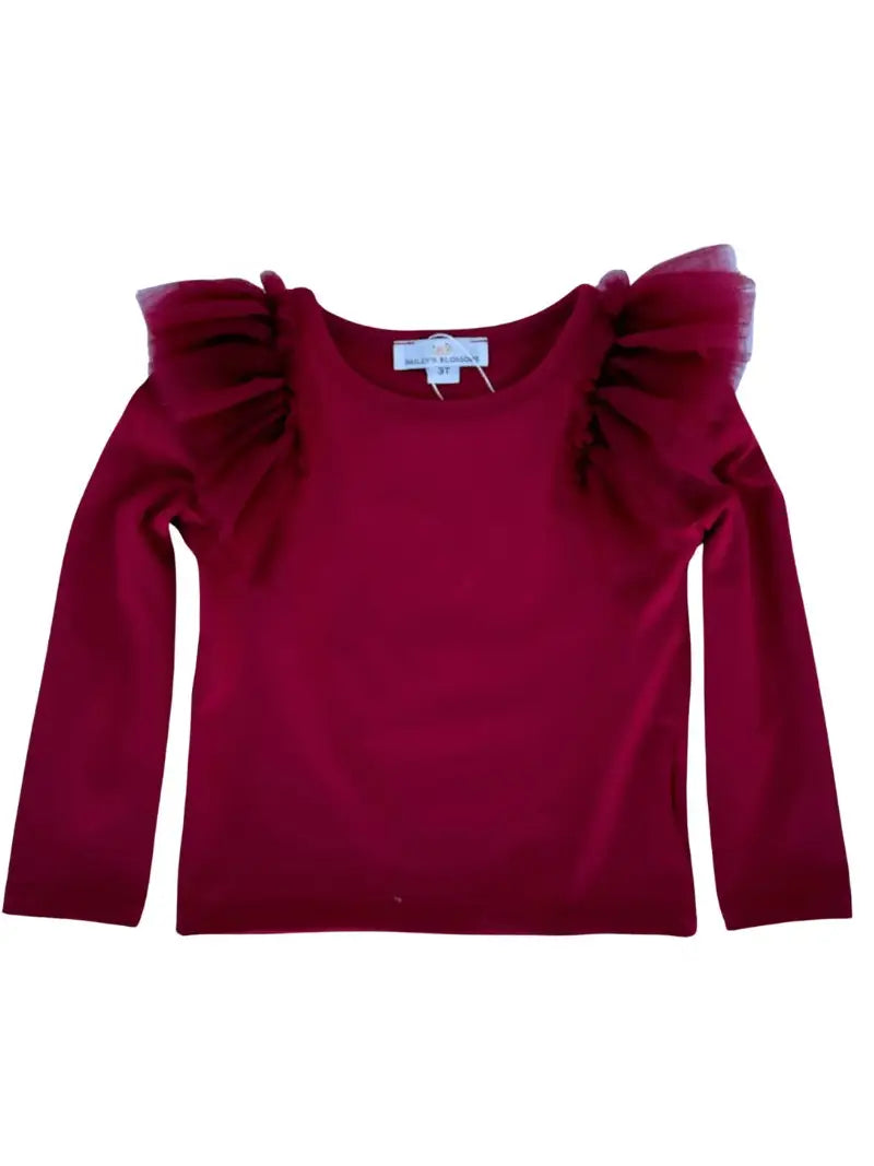 June Ruffle Shoulder Top-Cranberry