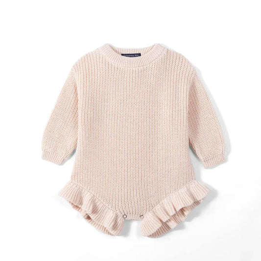 Beige Ruffle Sweater Romper