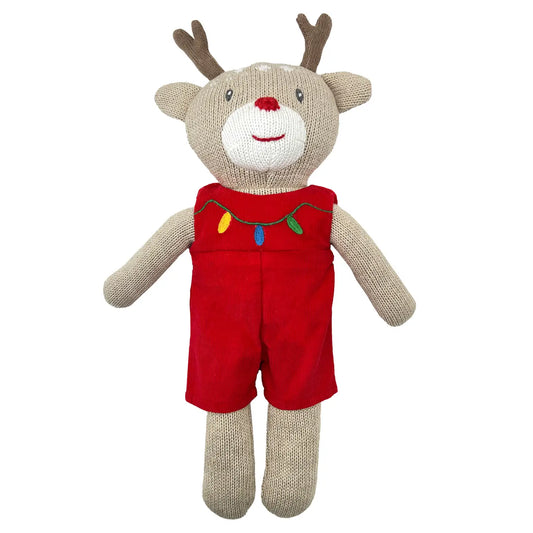 Knit Reindeer Doll - Red Romper