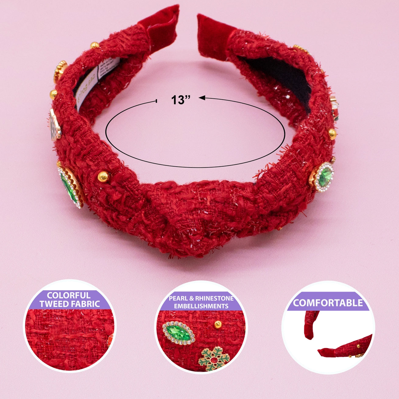 Embellished Christmas Knot Headband