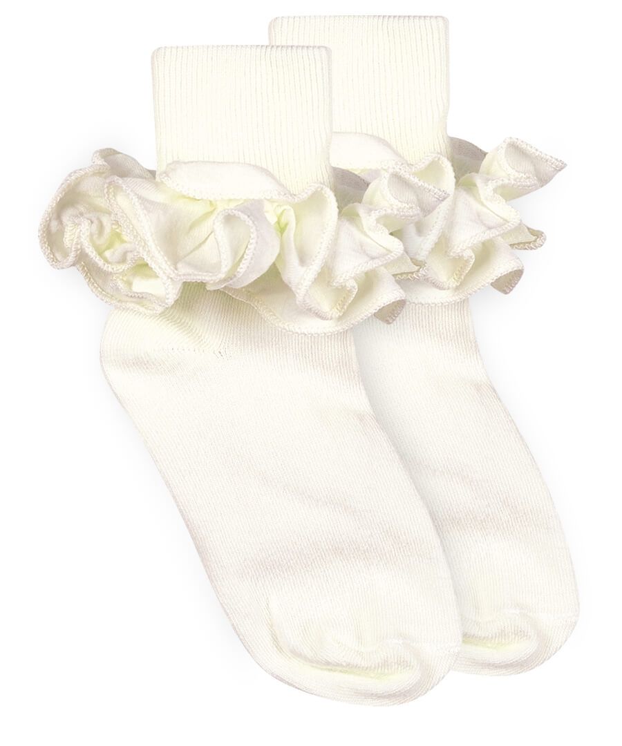 Misty Ruffle Lace Turn Cuff Socks - ivory