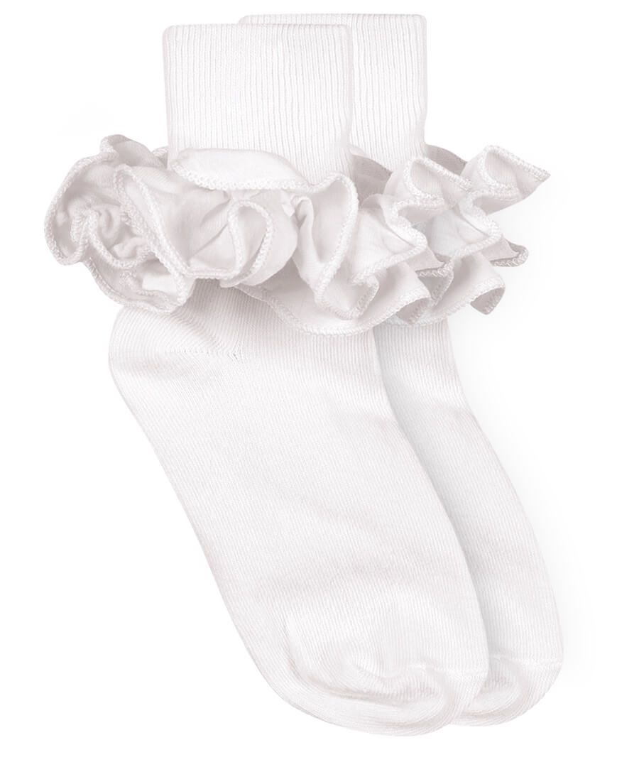 Misty Ruffle Lace Turn Cuff Socks - white