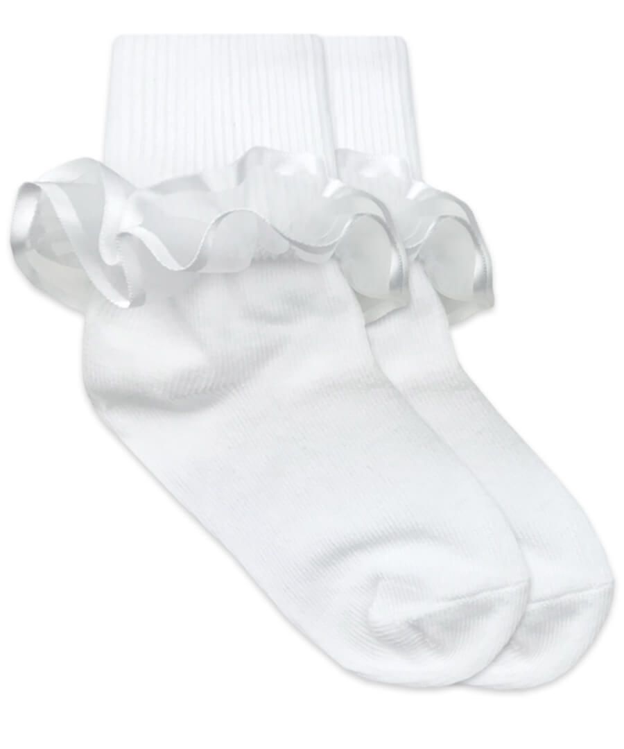 White Ruffled Socks Frilly Ruffle Lace Turn Cuff Socks - white – Rattle Dazzle