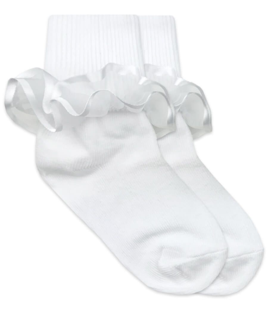 Frilly Ruffle Lace Turn Cuff Socks - white