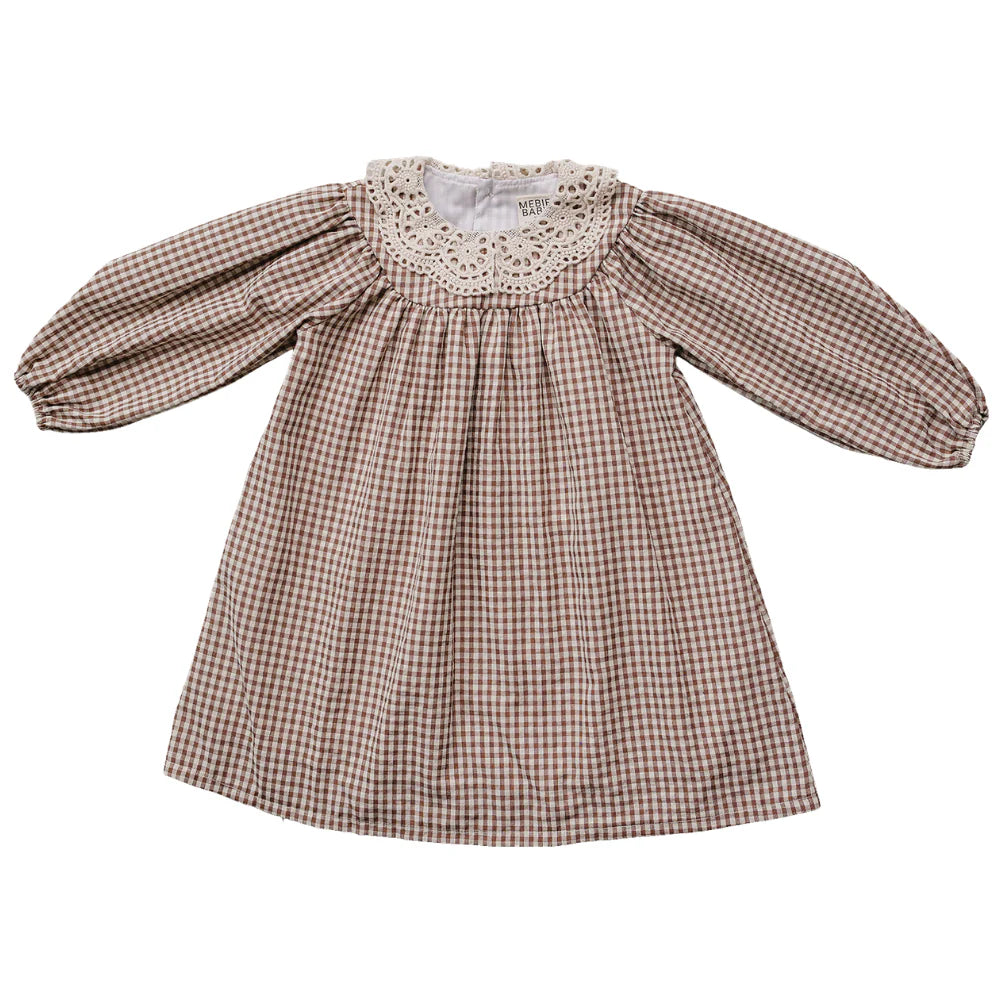 Camel Gingham Lace Dress