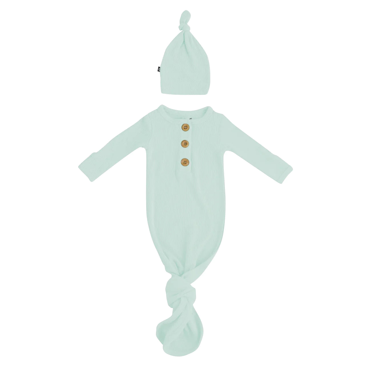 Kyte Ribbed Knotted Gown with Hat Set in Sage