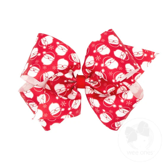 Red Santa Print Hair Bow