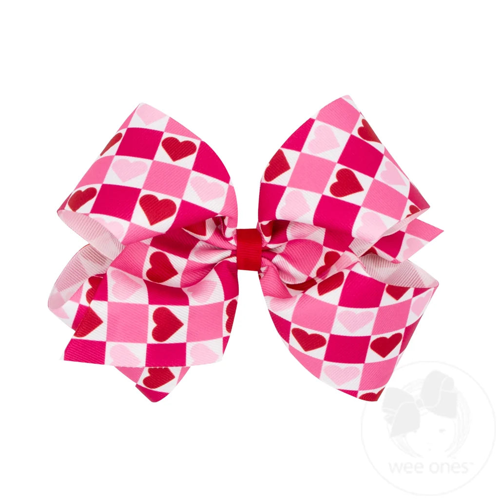 King Heart Check Hair Bow