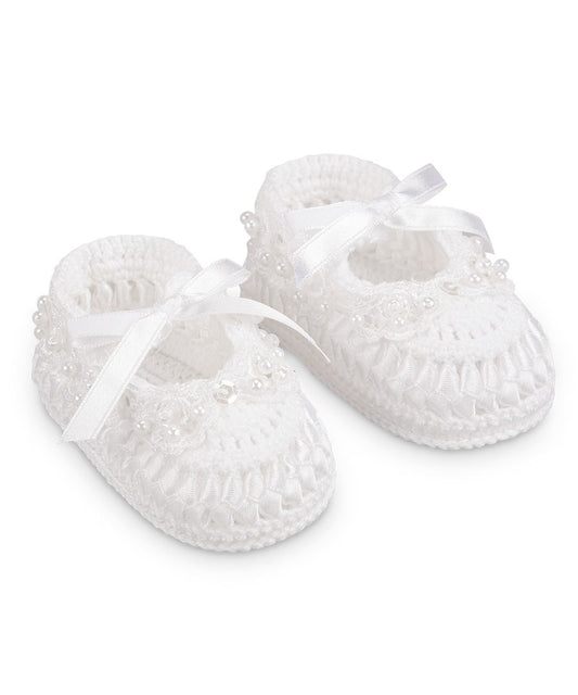 Pearl Ribbon Crochet Bootie
