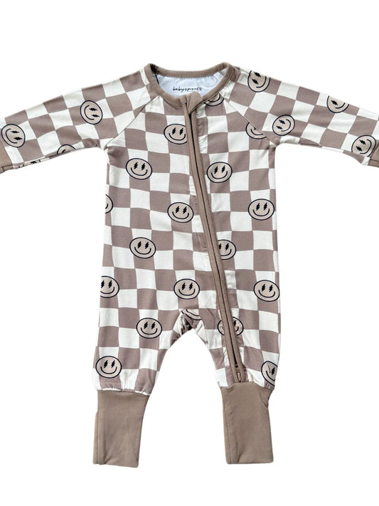 Zip Romper - Smiley Check