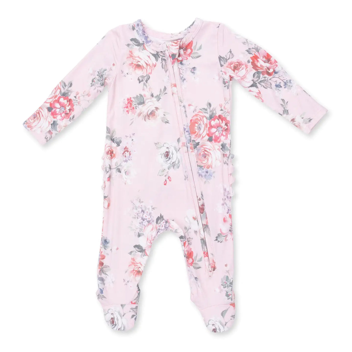 Painterly Rose Ruffle Zipper Footie