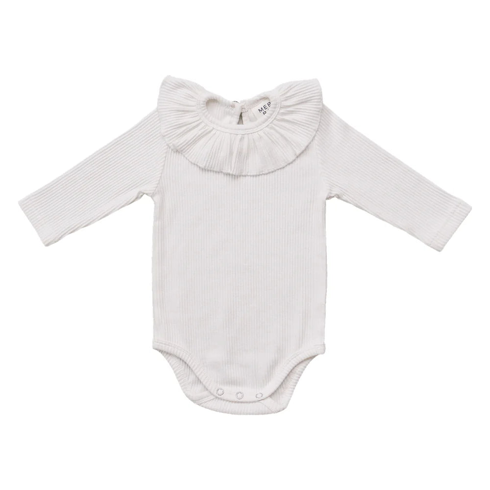 White Rib Ruffle Bodysuit