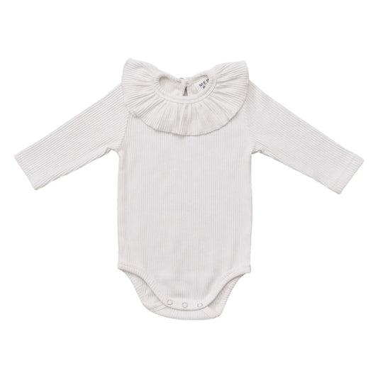 White Rib Ruffle Bodysuit