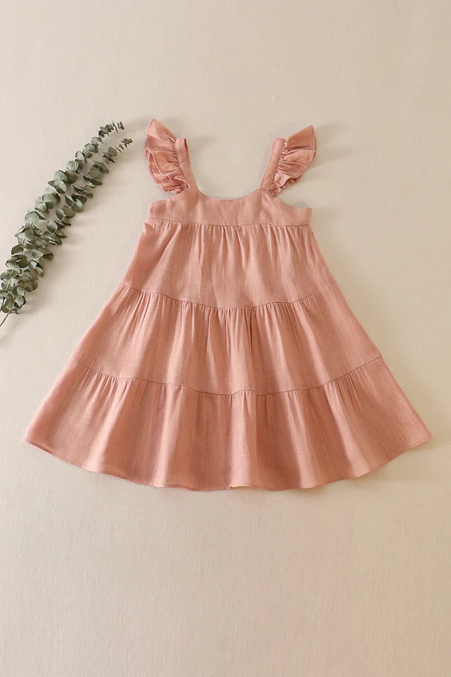 Pink Tiered Ruffle Linen Dress