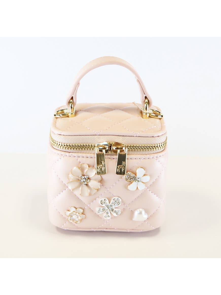 Quilted Top-Handle Bag w/charms - pink