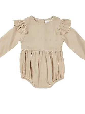 Oatmeal Flutter Linen Romper